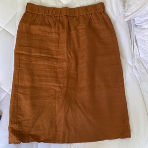 J Crew Pull On Linen Midi Skirt Burnished Pecan Ochre Brown Orange Lg